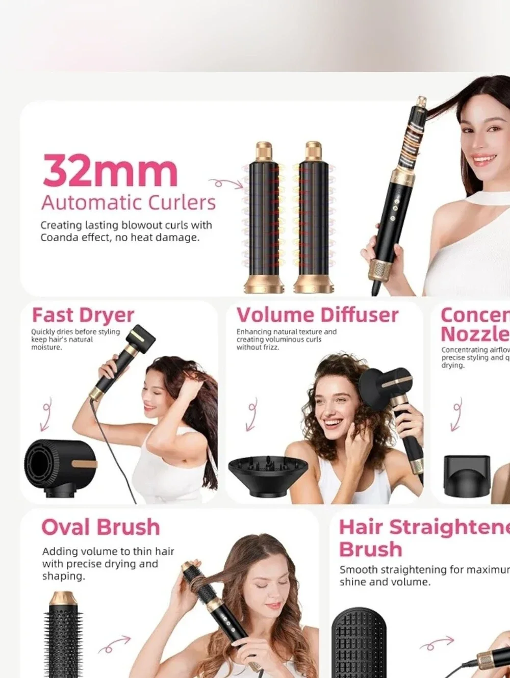 NEW! 7 in 1 Hair Multi-Styler & Blow Dryer Set: Curler, Straightener, Diffuser